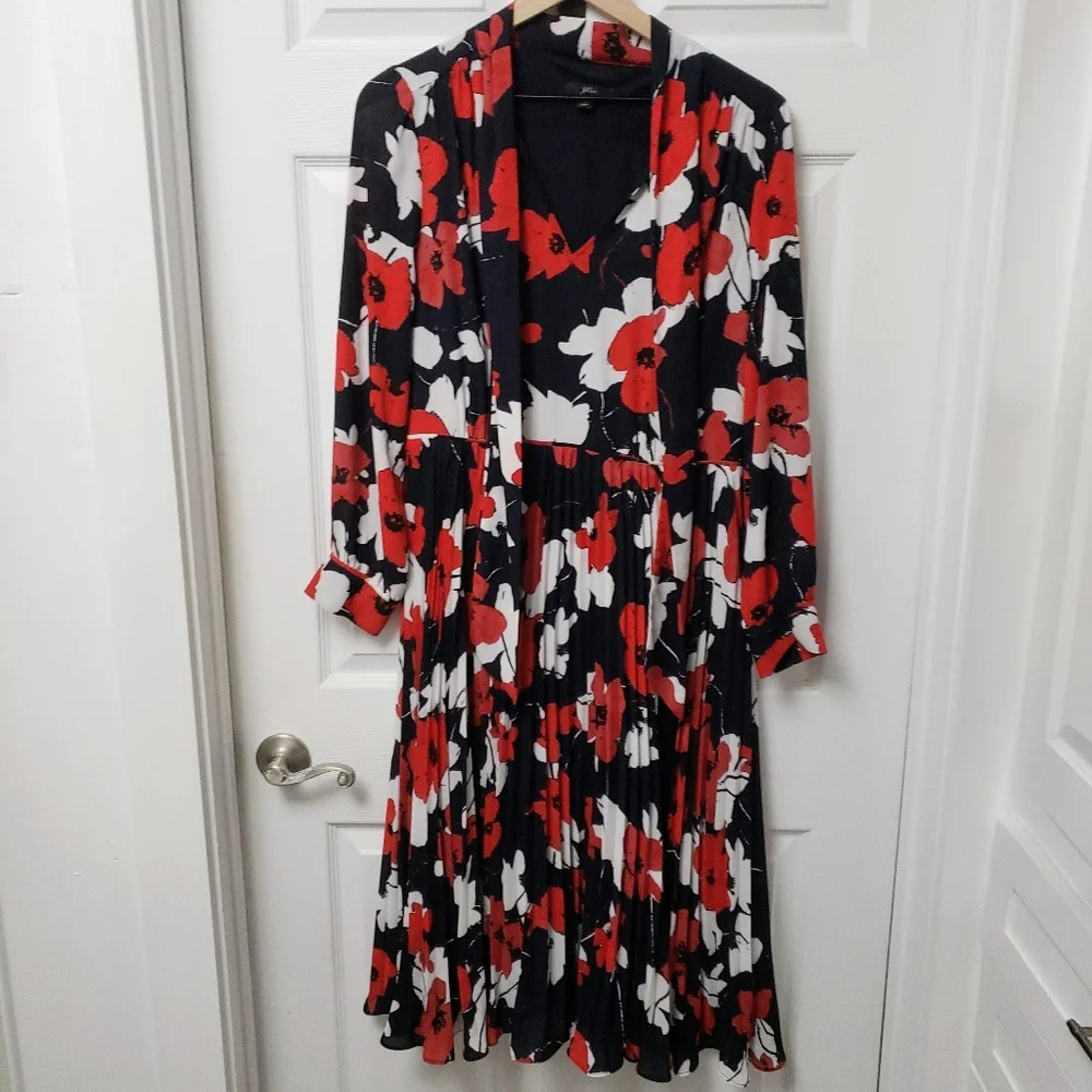 J.Crew Red and Black Floral‎ Long Sleeve Dress - New Without Tags